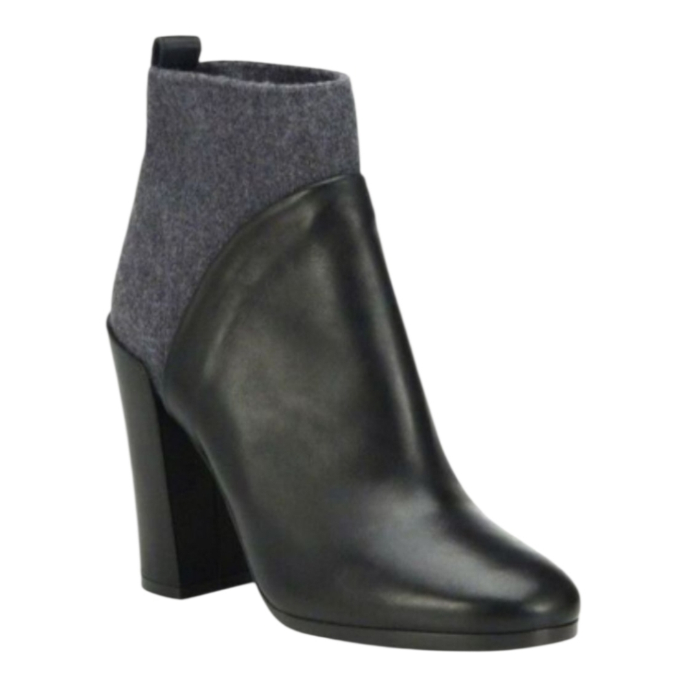 Vince Emerson Contrast Bootie Mixed Media Wool Leather Heel Boots Black Grey - Picture 1 of 5